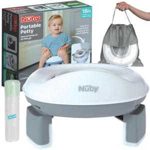 imageNuby OnTheGo Portable Potty Seat  Travel Toilet Seat for Boys and Girls 18 Months  Includes Storage Bag and Disposable Potty Liners  Toddler Travel Essentials  Toddler Potty Training ToiletToddler