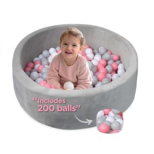 imageNuby Velvet Ball Pit Soft Play Foam Ball Pits for Baby and Toddlers with 200 Colored Balls Included Ball Pit Playpen Indoor Play Gym Outdoor Play Ball Pit for Babies Bounce Ball Game Aqua ampamp GrayPink