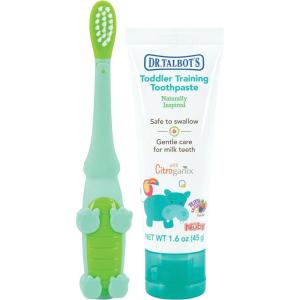 imageDr Talbots Toddler Training Toothbrush for Kids  2Pack  6 Months  AlligatorElephantAlligator  Toothpaste