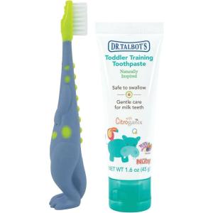 imageDr Talbots Toddler Training Toothbrush for Kids  2Pack  6 Months  AlligatorElephantDino  Toothpaste
