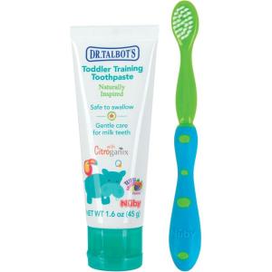 imageDr Talbots Toddler Training Toothpaste Naturally Inspired with Citroganix with Toothbrush Included BlueGreen 16 OunceBlue  Green Toothbrush  Toothpaste