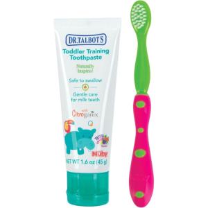 imageDr Talbots Toddler Training Toothpaste Naturally Inspired with Citroganix with Toothbrush Included BlueGreen 16 OuncePink  Green Toothbrush  Toothpaste