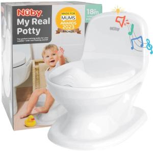 imageNuby My Real Potty Training Toilet with LifeLike Flush Button and Sound  18 Months  WhiteWhite Potty