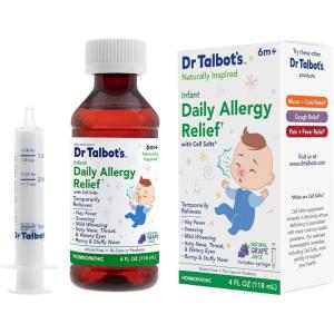 imageDr Talbots Infant Daily Allergy Relief Liquid Medicine Naturally Inspired for Babies Includes Syringe Grape Juice Flavor Purple 4 Fl OzInfant Allergy Relief