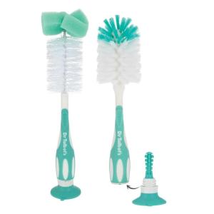 imageDr Talbots Bottle and Nipple Brush Soft Nylon Bristles Sponge Top Handle with Suction Base 2 Pack BlueAqua