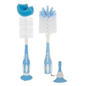 imageDr Talbots Bottle and Nipple Brush Soft Nylon Bristles Sponge Top Handle with Suction Base 2 Pack BlueBlue