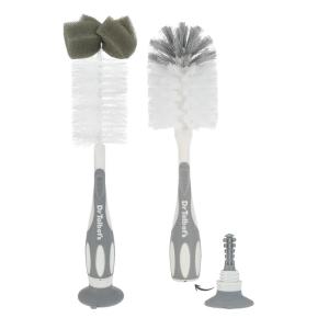 imageDr Talbots Bottle and Nipple Brush Soft Nylon Bristles Sponge Top Handle with Suction Base 2 Pack BlueGray