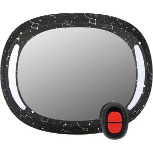 imageNuby LED Light Backseat Baby Car Mirror with Remote Controlled Light Wide View Shatter Resistant Mirror Adjustable Night SkyNight Sky