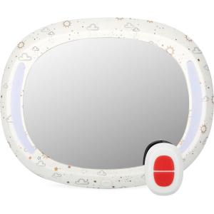 imageNuby LED Light Backseat Baby Car Mirror with Remote Controlled Light Wide View Shatter Resistant Mirror Adjustable Night SkyWhite Cloud